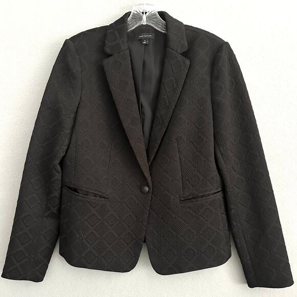 Ann Taylor Textured Dressy Blazer Classic One Button Black Womens 10 - Picture 2 of 16